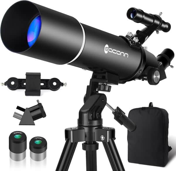 Télescope d'astronomie pour Adultes, Ouverture 80 mm, Ouverture 600 mm, télescope de Voyage Portable pour débutants et Enfants avec trépied Adaptateur de téléphone Sac à Dos