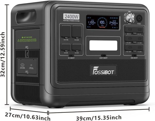 FOSSiBOT Station électrique portable F2400, Generateur Electrique 2048Wh LiFePO4 Batterie de Secours, 3 Sorties CA 2400W(4800W Pic) 230V Recharge, générateur solaire pour Camping, Voyage