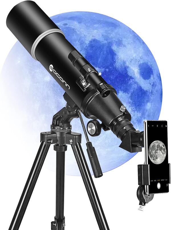 Télescope astronomique pour Adultes, télescope réfractif de 600mm d'ouverture de 80mm pour Enfants et débutants, télescope de Voyage Portable Compact avec Sac à Dos