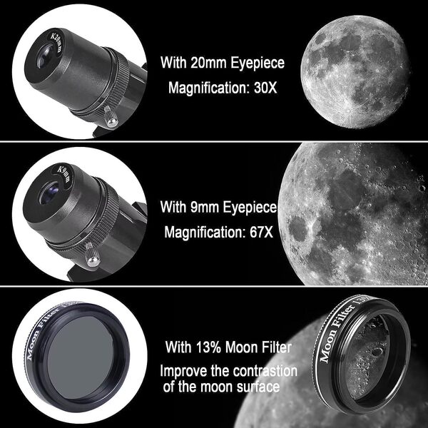 Télescope 80 mm, Ouverture 600 mm pour Adultes débutants en Astronomie – Télescope réfracteur astronomique Portable entièrement Multicouche à Haute Transmission, Monture AZ