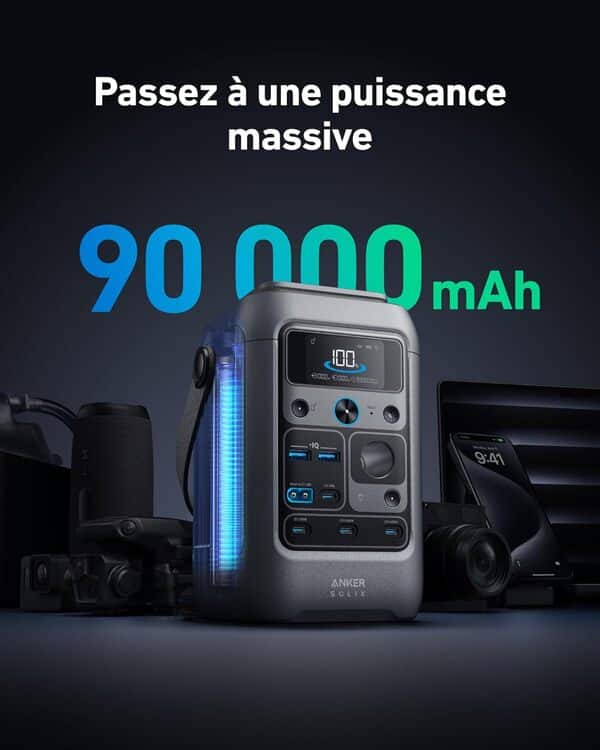 Anker SOLIX C300 DC PowerBank, Station électrique, 288 Wh (90 000 mAh) pour Plusieurs appareils, Batterie LiFePO4, générateur Solaire 300 W, Camping, Voyage et urgences (Panneau Solaire en Option)