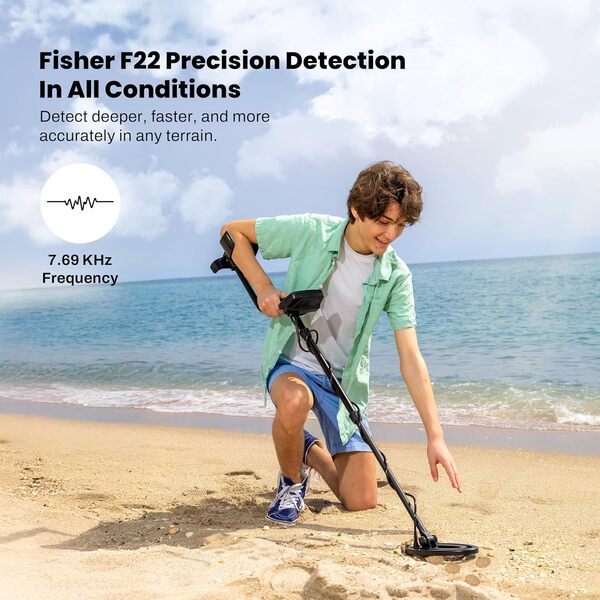 Fisher F22 Détecteur de métaux résistant aux intempéries avec bobine de 22,9 cm résistant aux intempéries, tout usage, haute sensibilité, détecteur de métaux à recherche profonde, localisation, facile