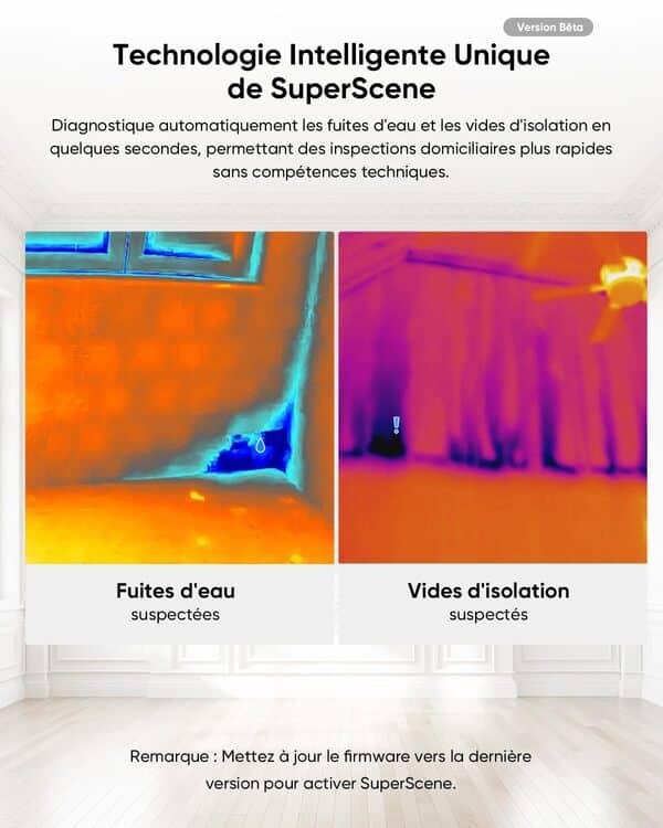 Caméra thermique E02,SuperIR Résolution IR 240x240 avec caméra visible, portable d'imagerie thermique infrarouge avec pointeur laser, fréquence de rafraîchissement 20Hz, -20°C à 400°C