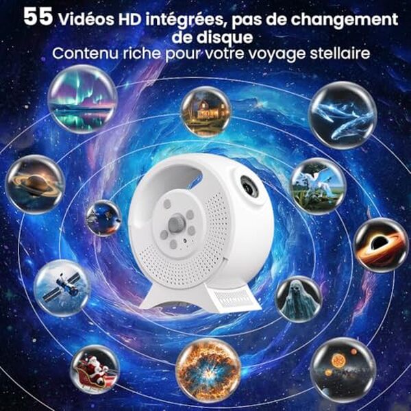 Approfondissez votre expérience nocturne avec le projecteur ciel étoilé OUSFOT offrant 55 vidéos fascinantes et multifonctions pour transformer votre espace en un paradis stellaire.