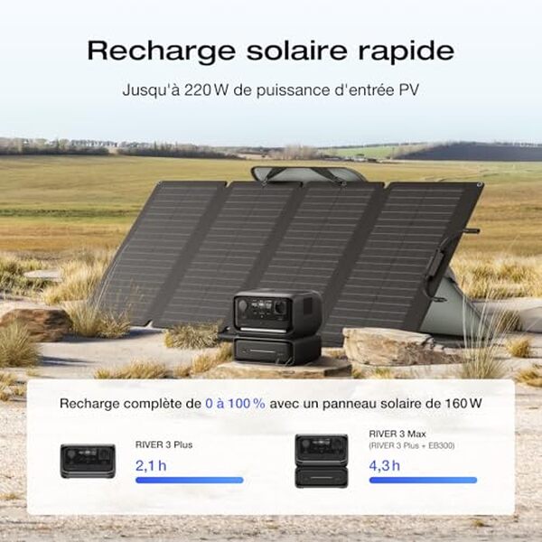 Découvrez le rendement exceptionnel du générateur solaire EF EcoFlow RIVER 3 Max, idéal pour vos escapades en pleine nature. Profitez d'une énergie renouvelable fiable et performante pour toutes vos excursions en extérieur.